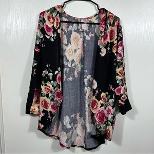 MAUVE Women’s Black Pink Floral Roses Cardigan Size L